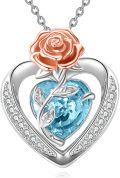 wholesale 925 Sterling Silver Blue Crystal Rose Heart Pendant Necklace  for Women-0-0