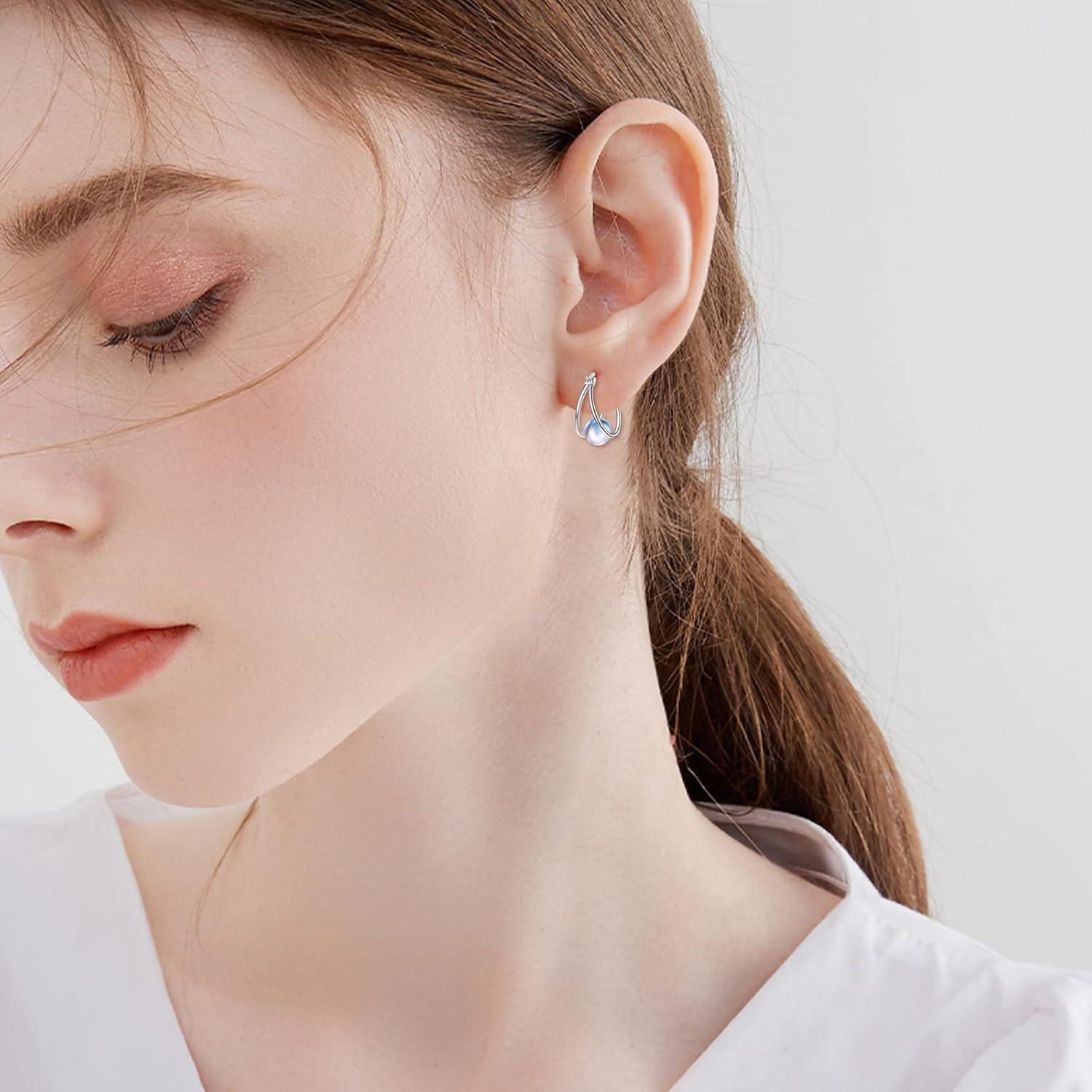 wholesale 925 Sterling Silver Hoop Black Agate Studs Earring Set for Women Girls Minimalist  4PC-0-3