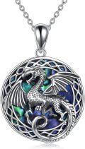 wholesale 925 Sterling Silver Oxidized Round Celtic Dragon Pendant Necklace with Blue Abalone Shell Inlay for Women's -0-0