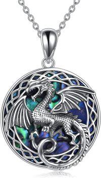 wholesale 925 Sterling Silver Oxidized Round Celtic Dragon Pendant Necklace with Blue Abalone Shell Inlay for Women's -celtic dragon necklace with Abalone Shell