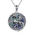 wholesale 925 Sterling Silver Oxidized Round Celtic Dragon Pendant Necklace with Blue Abalone Shell Inlay for Women's -0-0