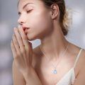 wholesale 925 Sterling Silver Teardrop Pendant With Blue Gemstone And Leaf Details Necklace-0-5