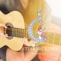 wholesale 925 Sterling Silver Crescent Moon with Girl Playing Guitar Pendant Necklace for Women-0-3