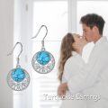 wholesale 925 Sterling Silver Bohemian Round Drop Earrings with Blue Turquoise Stone and Filigree Design-0-4
