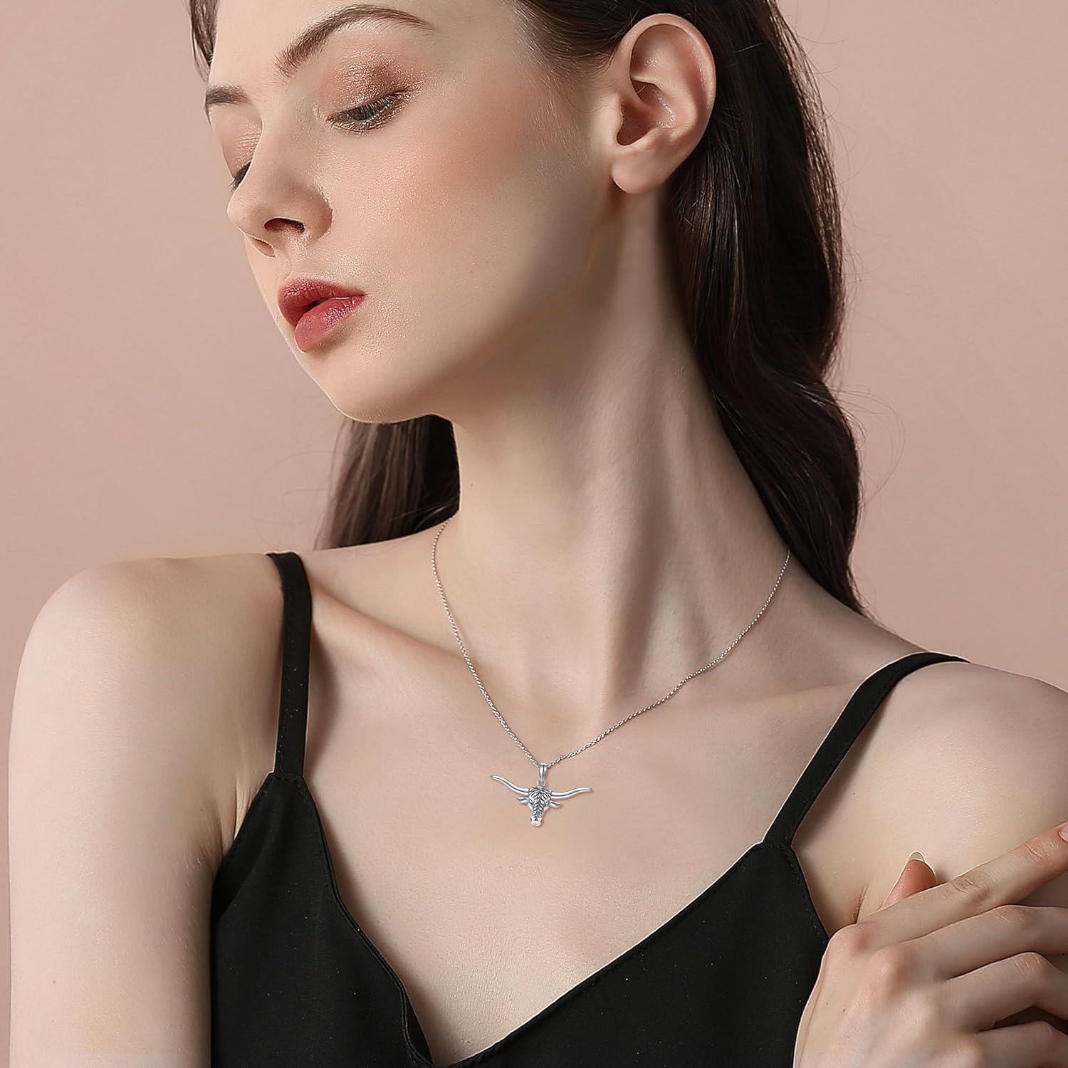 wholesale 925 Sterling Silver Bull Head Pendant Necklace with Chain for Women Men  48cm Length-0-5