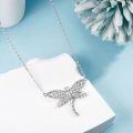 wholesale 925 Sterling Silver Dragonfly Pendant Necklace with Cubic Zirconia - Cute  for Women and Girls Who Love Animals-0-3