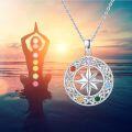 wholesale 925 Sterling Silver Rainbow Crystal 8-Pointed Star Chakra Compass Necklace Infinite Energy Pendant Yoga  for Women Girls-0-4