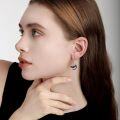 wholesale 925 Sterling Silver Black Bat Moon Drop Dangle Hoop Earrings - Halloween & Christmas Gift Ideas-0-2
