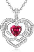 wholesale 925 Sterling Silver Red Crystal Heart Pendant Necklace for Women Romantic Gift-0-0