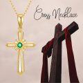 wholesale 14K Gold GME Simulated Emerald Cross Pendant Necklace, Adjustable Chain, Hypoallergenic, Gift Box-0-4