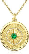 wholesale 925 Sterling Silver & Birthstone Gold Compass Pendant Necklace, 24mm, 18-20 Chain, Gift for Women-0-0