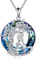 wholesale 925 Sterling Silver Horse & Tree of Life Blue Crystal Pendant Necklace-0-0