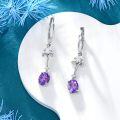 wholesale 925 Sterling Silver 2ct Natural Amethyst 7x9mm Oval Dangle Earrings-0-3