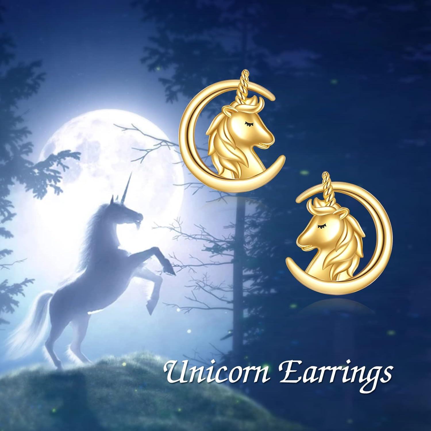 14K Gold Moon Stone Animal Earrings Solid Gold Studs for Women Real Jewelry Gifts-0-6