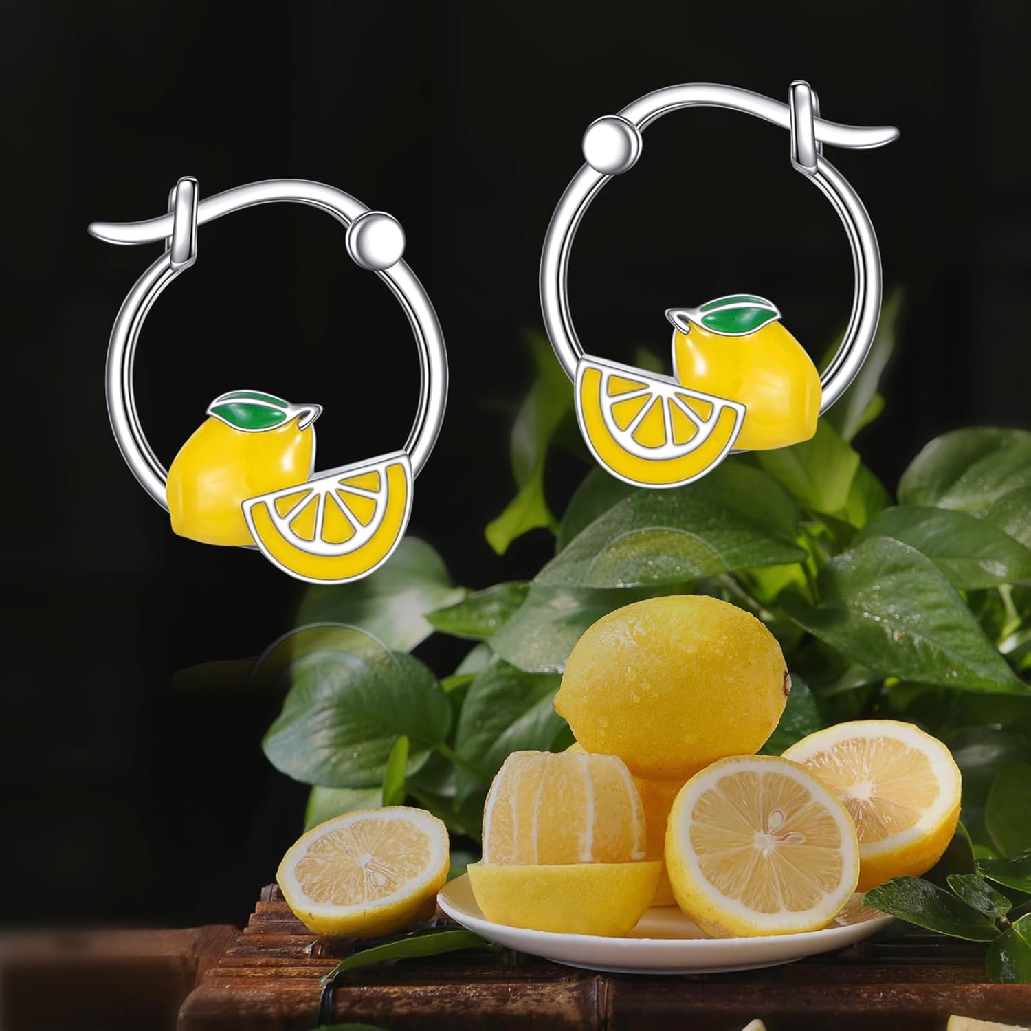wholesale 925 Sterling Silver Lemon Slice Hoop Earrings Fruit -0-5