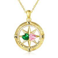 wholesale 925 Sterling Silver Compass Pendant with Birthstones for Women-05-10-May-Oct