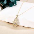 wholesale 14K Gold Evil Eye Hamsa Pendant Necklace with Cubic Zirconia and Chain for Women-0-3