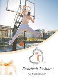 wholesale 925 Sterling Silver Metal Sporty Heart-Shaped Pendant Necklace with Basketball Player Design - Perfect Gift for Women-0-5