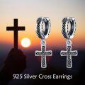 wholesale 925 Sterling Silver Cross Dangle Huggie Hoop Earrings for Men & Women-0-4