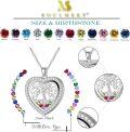wholesale S925 Sterling Silver Tree of Life Floating Locket Necklace with DIY Birthstones Set – Heart Charm Pendant, Double-Sided Glass, Adjustable Chain, Hypoallergenic, Gift Box Included-0-4