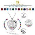 wholesale S925 Sterling Silver Tree of Life Floating Locket Necklace with DIY Birthstones Set – Heart Charm Pendant, Double-Sided Glass, Adjustable Chain, Hypoallergenic, Gift Box Included-0-4