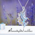 wholesale 925 Sterling Silver White Gold Plated Blue Enamel Hummingbird Flower Pendant Necklace-0-5