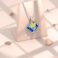 wholesale 925 Sterling Silver Blue Crystal Birth Flower Necklace with Gold Plated Flowers and Square Shape Pendant - Christmas Gift Ideas-0-2
