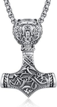 wholesale 925 Sterling Silver Viking Thor's Hammer Mjolnir Pendant Necklace w/ 3+2 Rolo Chains for Men-Mjolnir (Bear)
