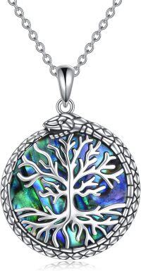 wholesale 925 Sterling Silver Tree of Life Abalone Shell Pendant Necklace for Women Girls-Snake Tree of Life Necklace