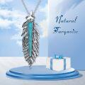 wholesale 925 Sterling Silver Turquoise Feather Pendant Necklace - Western Bohemian Style-0-6