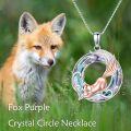wholesale 925 Sterling Silver Fox in Circle Crystal Pendant Necklace for Women Girls-0-5