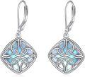 wholesale 925 Sterling Silver Opalite Square Celtic Knot Leverback Earrings-0-0