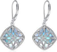 wholesale 925 Sterling Silver Opalite Square Celtic Knot Leverback Earrings-B-Celtic Knot Moonstone
