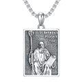 wholesale 925 Sterling Silver Rectangle Pendant with Saint Benedict Protection Charm on 3mm Box Chain Necklace for Men Women  (Silver)-0-0