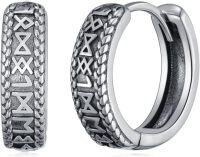 wholesale 925 Sterling Silver Black Viking Runes Huggie Hoop Earrings for Men Norse Pagan -Runes-2