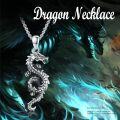 wholesale 925 Sterling Silver Dragon Pendant Necklace with Green Stone for Men Women Valentines Day Gifts-0-4