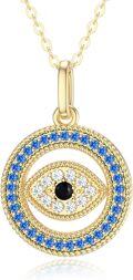 wholesale 14K Gold Blue & White Crystal Evil Eye Pendant Necklace for Women-0-0