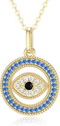 wholesale 14K Gold Blue & White Crystal Evil Eye Pendant Necklace for Women-Yellow Gold