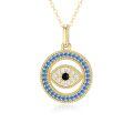 wholesale 14K Gold Blue & White Crystal Evil Eye Pendant Necklace for Women-0-0