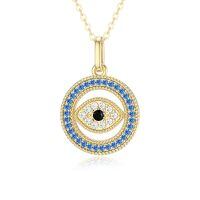 wholesale 14K Gold Blue & White Crystal Evil Eye Pendant Necklace for Women-Yellow Gold