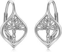 wholesale 925 Sterling Silver Tree of Life Leverback Dangle Drop Hoop Earrings for Women Gift Ideas-15-Leverback-Tree of life