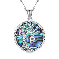 TOUPOP Sterling Silver Abalone Shell Family Tree Of Life Initial P Pendant Necklace-undefined