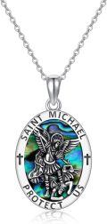 wholesale 925 Sterling Silver Saint Michael Abalone Shell Oval Pendant Necklace-0-0