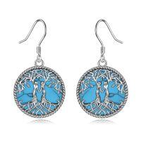 wholesale 925 Sterling Silver Larimar Tree of Life Dangle Earrings Birthstone s for Women Girls-Silver-Turquoise Sister Earrings
