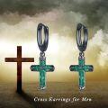 wholesale Black 925 Sterling Silver Green Stone Cross Huggie Hoop Dangle Earrings-0-5