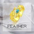 wholesale 925 Sterling Silver Turquoise Feather Ring Vintage Adjustable Western Jewelry Gift for Women Men-0-2
