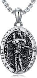 wholesale 925 Sterling Silver Saint Sebastian Pendant Prayer Chain Necklace 45cm Length -0-0