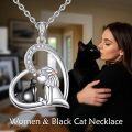 wholesale 925 Sterling Silver Heart Girl and Cat Pendant Necklace with Cubic Zirconia Stones-0-1
