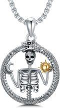 wholesale 925 Sterling Silver Skull & Snake with Sun and Moon Pendant Necklace - Gothic s for Her Him-0-0