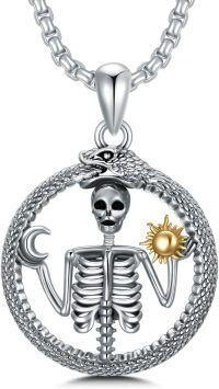 wholesale 925 Sterling Silver Skull & Snake with Sun and Moon Pendant Necklace - Gothic s for Her Him-Sun and Moon Skull